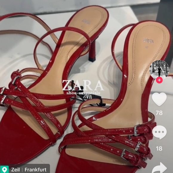 ZARA RED FAUX LEATHER HIGH HEELED STRAP SANDALS - Picture 12 of 15